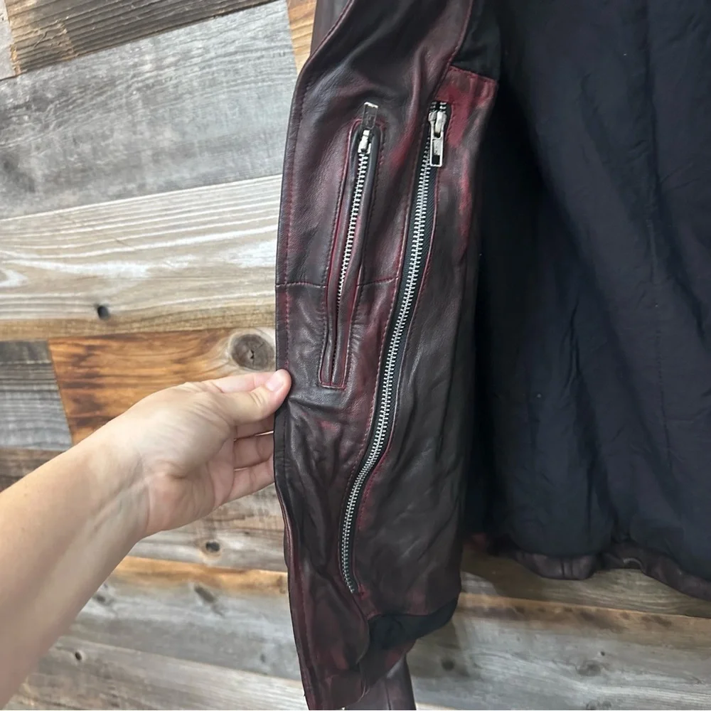 Threads Of Apollo Full Zip Women’s Bomber Jacket Burgundy Sheep Leather Small - Picture 5 of 8